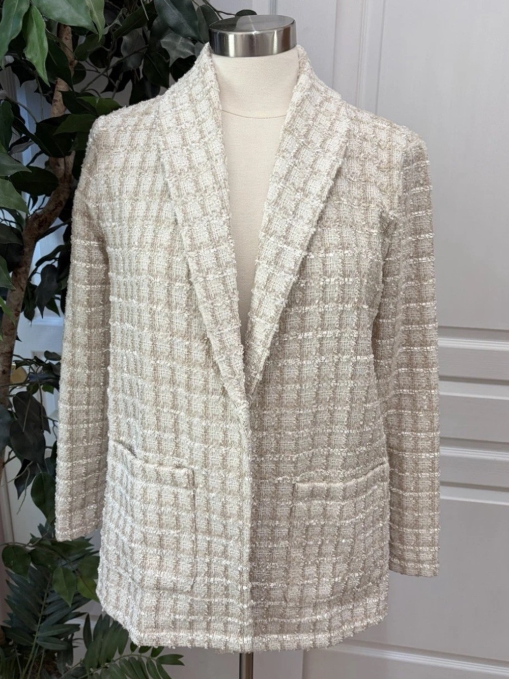 BB Dakota by Steve Madden Bouclé Tweed Geek Chic Blazer ~ Cream/Tan